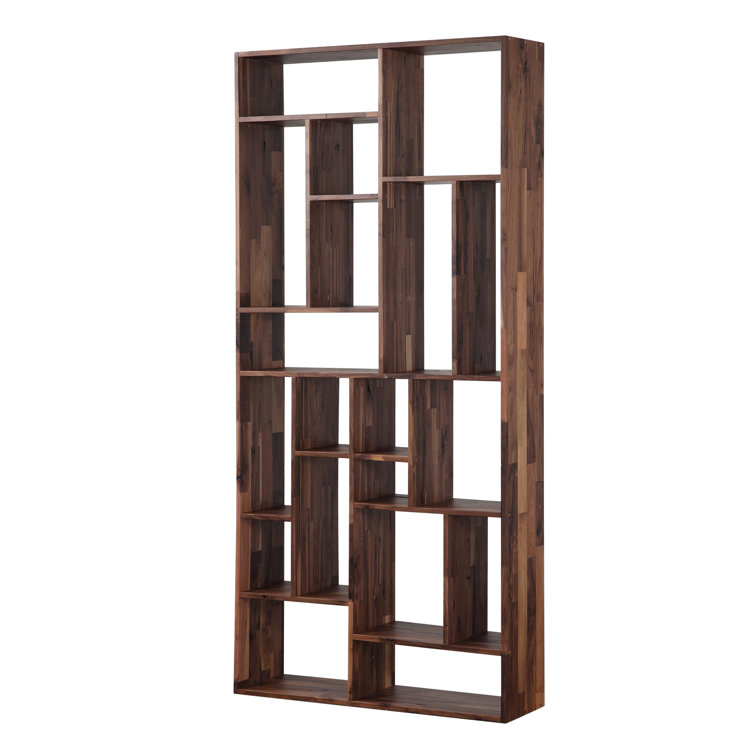 Blevens 86" Brown Solid Wood Geometric Bookcase