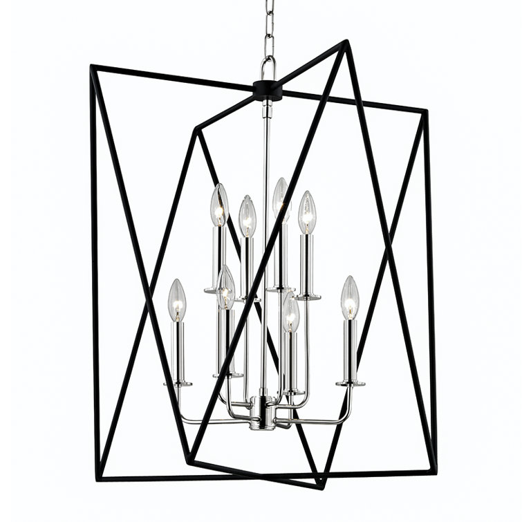 Aged Brass 8-Light Geometric Chandelier with Crystal Accents