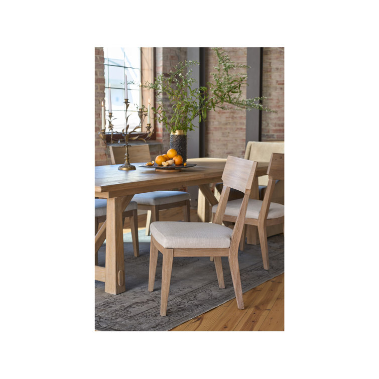 Natural Oak Upholstered Side Chair with Beige Fabric Seat