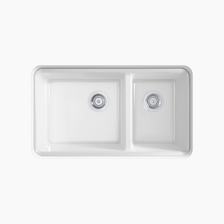 White Cast Iron Double Bowl Kitchen Sink with Drainboard