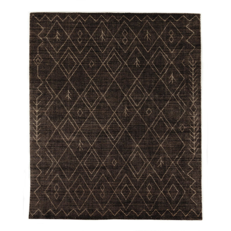 Espresso Hand-Knotted Wool and Cotton Moroccan Area Rug, 9' x 12'