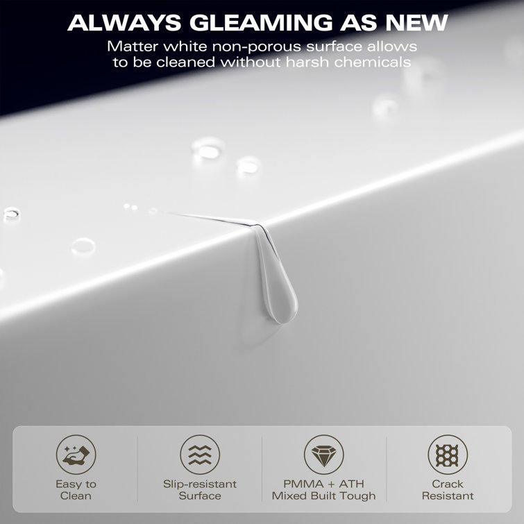 59" White Acrylic Freestanding Soaking Bathtub with Drain