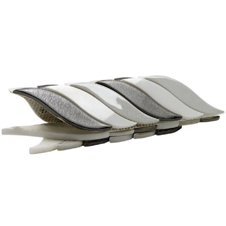 Gunmetal and White Ceramic Fish Scale Mosaic Wall Tile