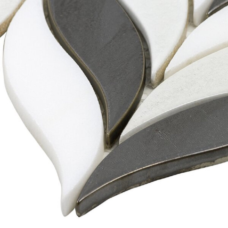 Gunmetal and White Ceramic Fish Scale Mosaic Wall Tile