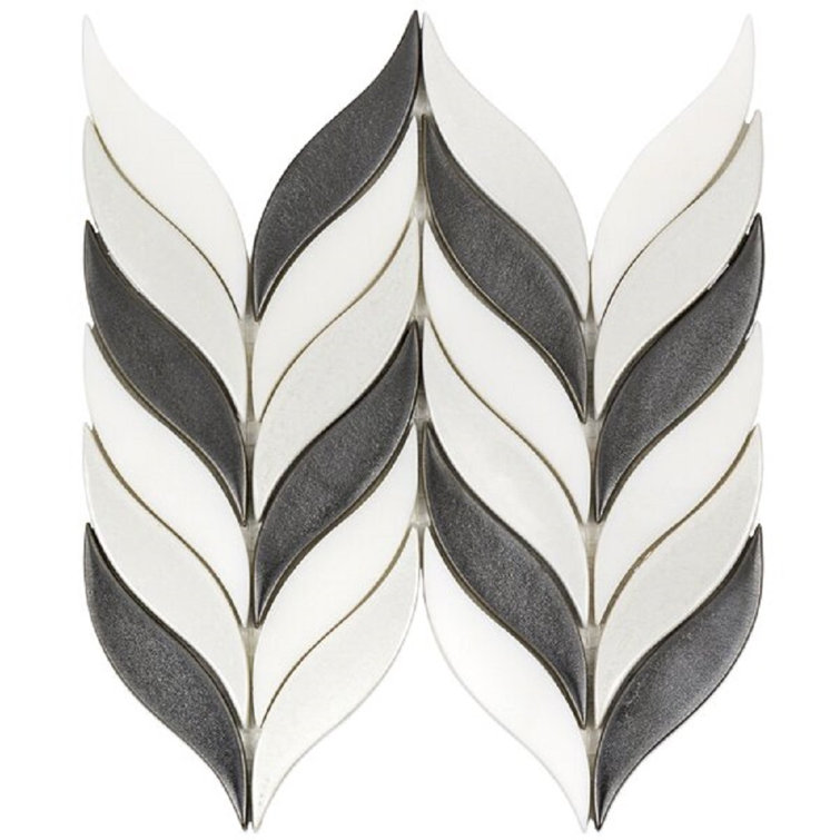 Gunmetal and White Ceramic Fish Scale Mosaic Wall Tile