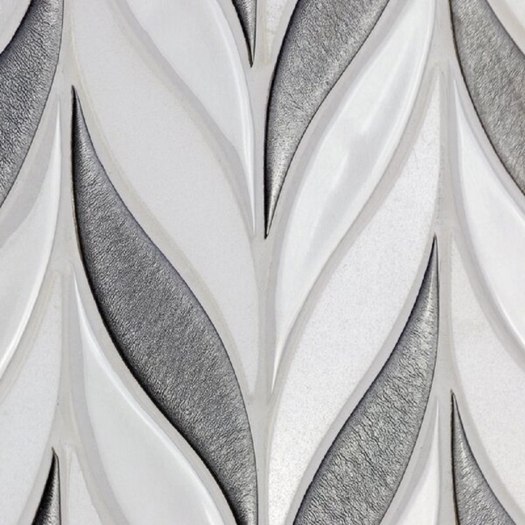 Gunmetal and White Ceramic Fish Scale Mosaic Wall Tile