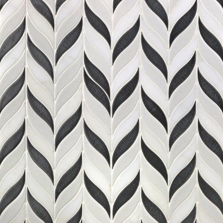 Gunmetal and White Ceramic Fish Scale Mosaic Wall Tile