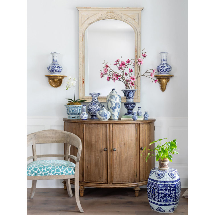 Large Blue and White Porcelain Floral Table Vase
