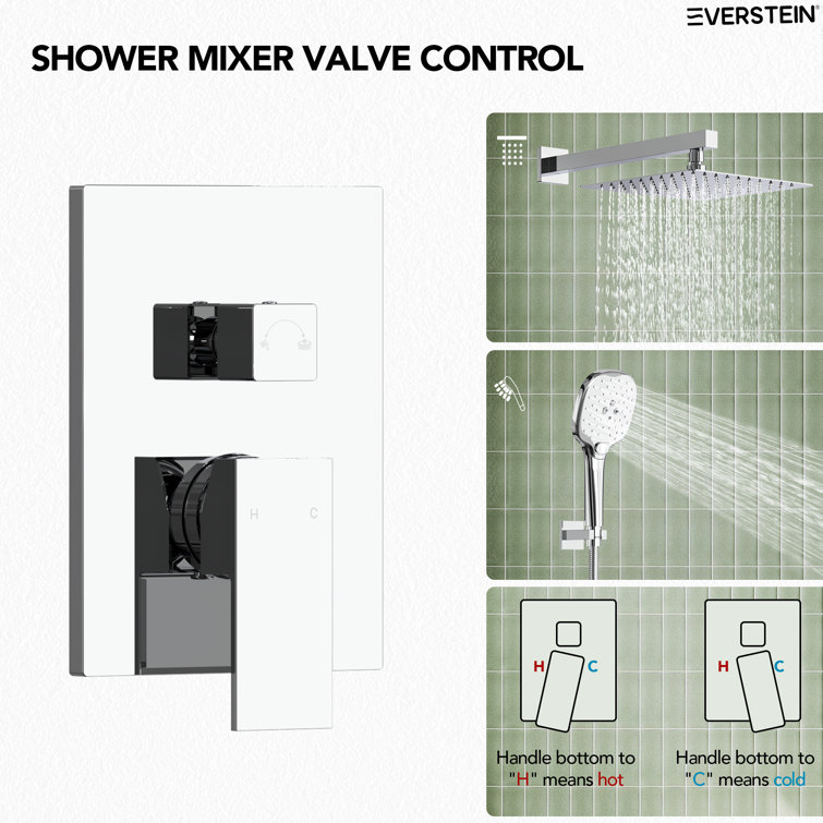 Chrome Square Wall Mounted Dual Shower System with Handheld
