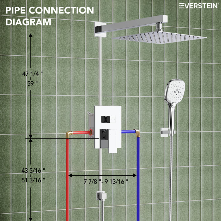 Chrome Square Wall Mounted Dual Shower System with Handheld