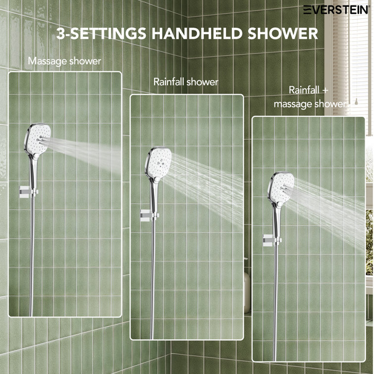 Chrome Square Wall Mounted Dual Shower System with Handheld