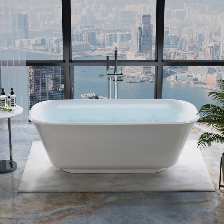67'' White Acrylic Freestanding Soaking Bathtub with Chrome Drain