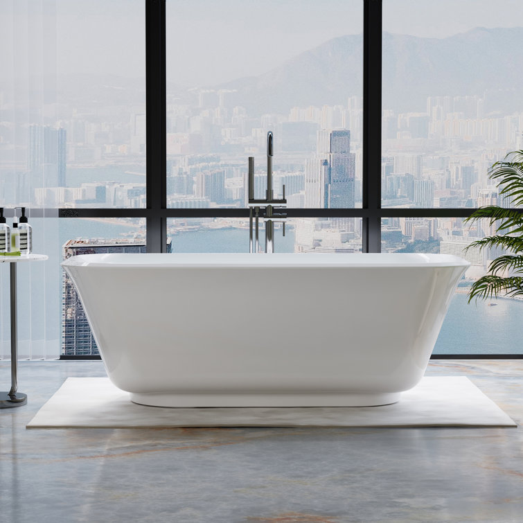 67'' White Acrylic Freestanding Soaking Bathtub with Chrome Drain