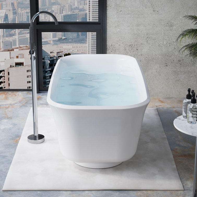 67'' White Acrylic Freestanding Soaking Bathtub with Chrome Drain