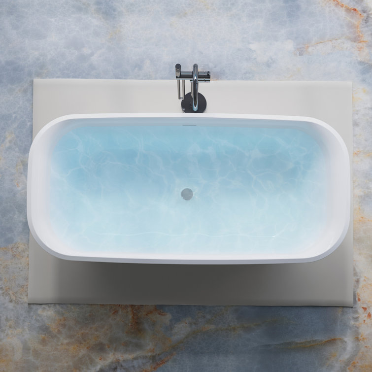 67'' White Acrylic Freestanding Soaking Bathtub with Chrome Drain