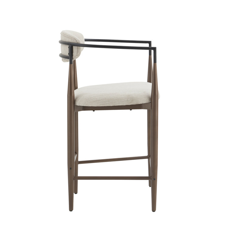 Beige and Black Upholstered Iron 25'' Counter Stools, Set of 2