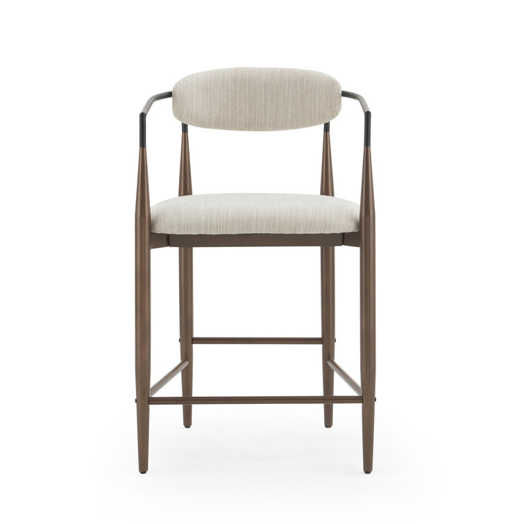 Beige and Black Upholstered Iron 25'' Counter Stools, Set of 2