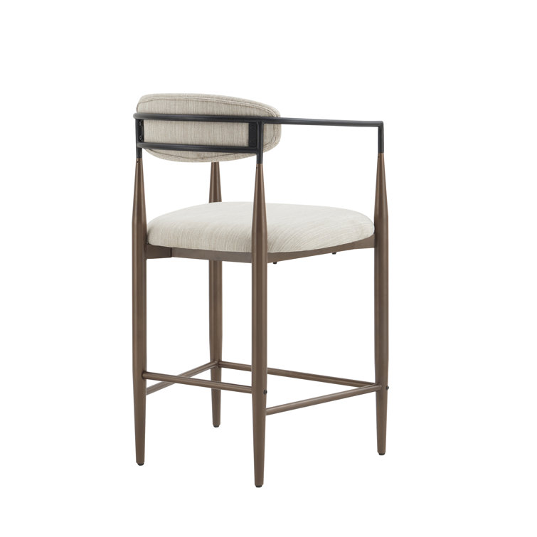 Beige and Black Upholstered Iron 25'' Counter Stools, Set of 2