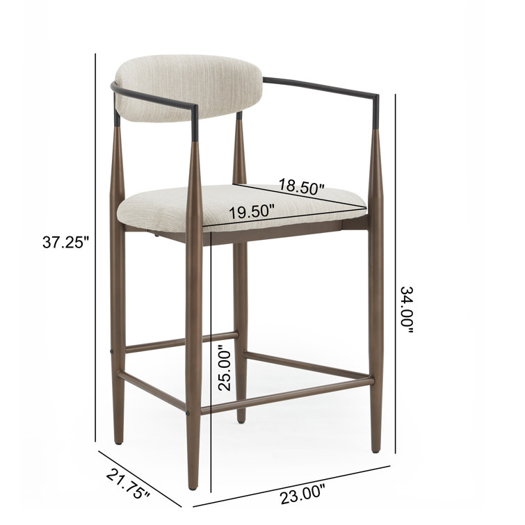 Beige and Black Upholstered Iron 25'' Counter Stools, Set of 2