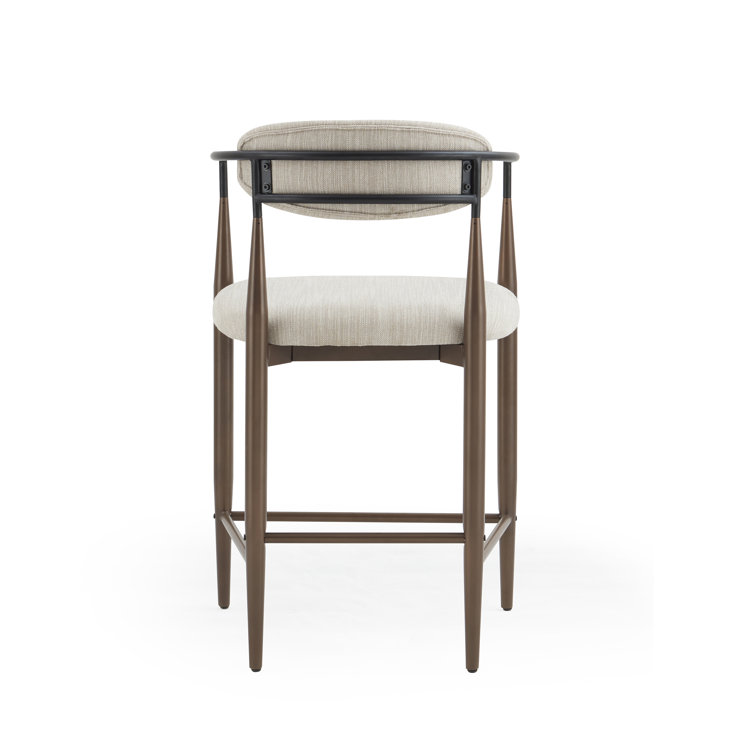 Beige and Black Upholstered Iron 25'' Counter Stools, Set of 2