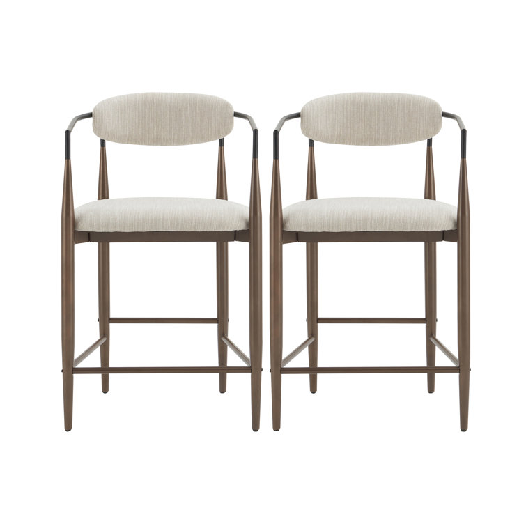 Beige and Black Upholstered Iron 25'' Counter Stools, Set of 2