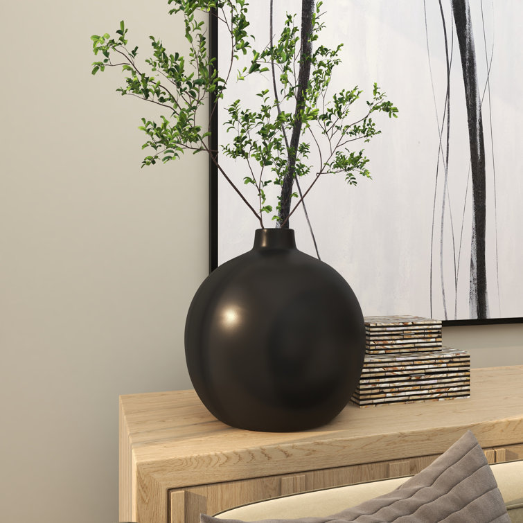 Matte Black Round Ceramic Table Vase 16.75''