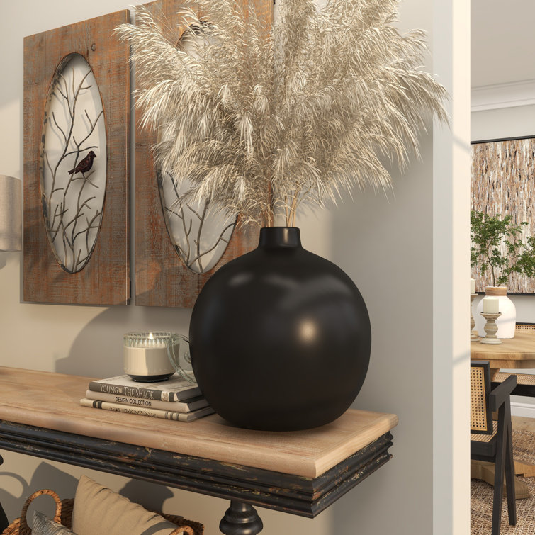 Matte Black Round Ceramic Table Vase 16.75''