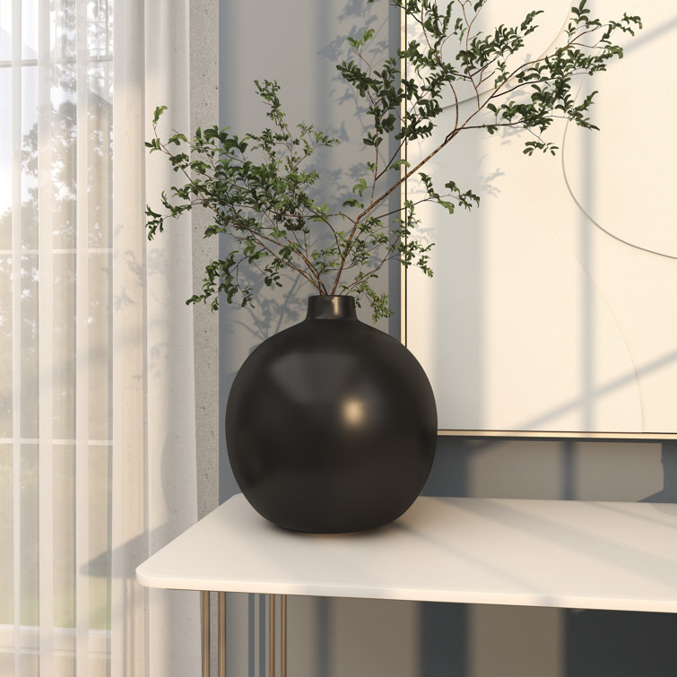 Matte Black Round Ceramic Table Vase 16.75''