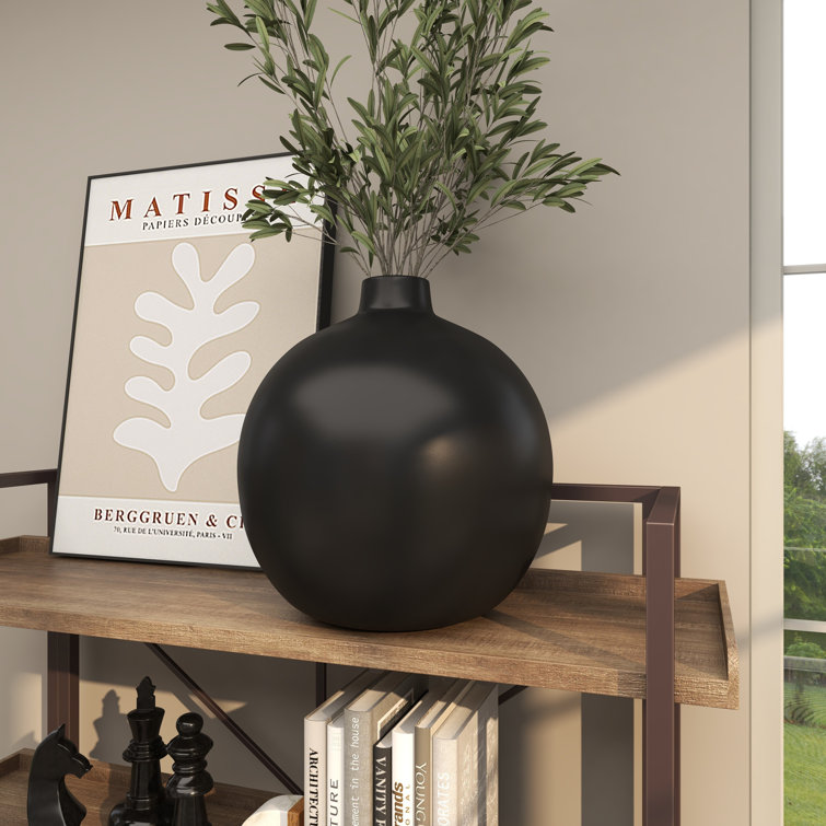 Matte Black Round Ceramic Table Vase 16.75''