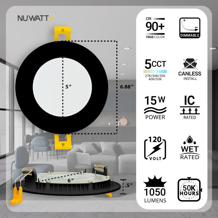 Black Aluminum 6-Inch LED Recessed Lighting Kit, 12-Pack