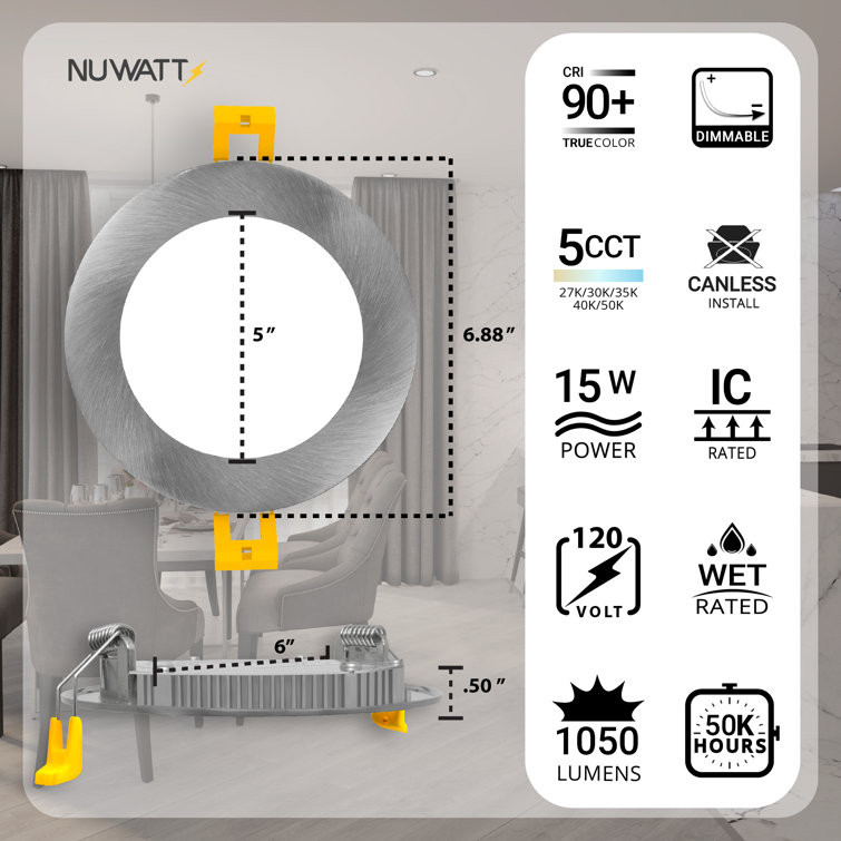NuWatt Brushed Nickel Ultra Thin LED Recessed Downlight 12-Pack
