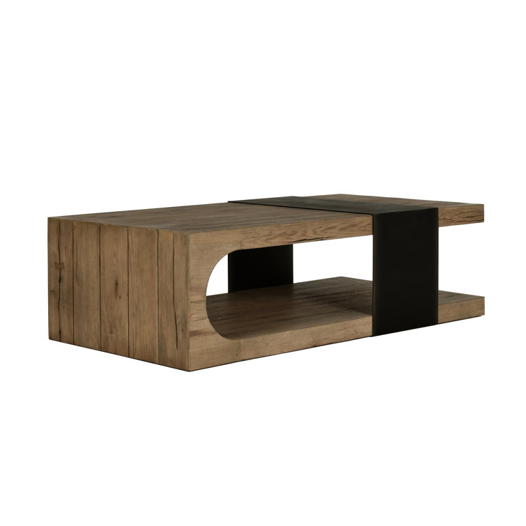 Danica 62" Natural Oak Wood Coffee Table with Black Iron Accent
