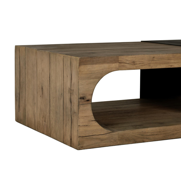 Danica 62" Natural Oak Wood Coffee Table with Black Iron Accent