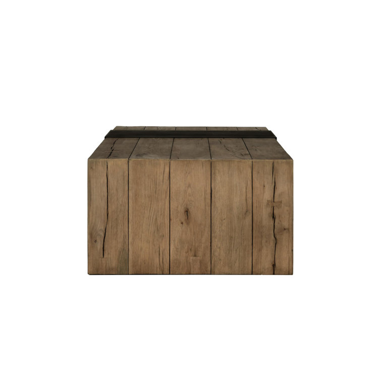 Danica 62" Natural Oak Wood Coffee Table with Black Iron Accent