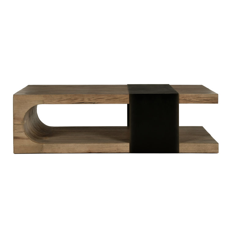 Danica 62" Natural Oak Wood Coffee Table with Black Iron Accent