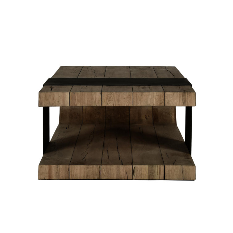 Danica 62" Natural Oak Wood Coffee Table with Black Iron Accent