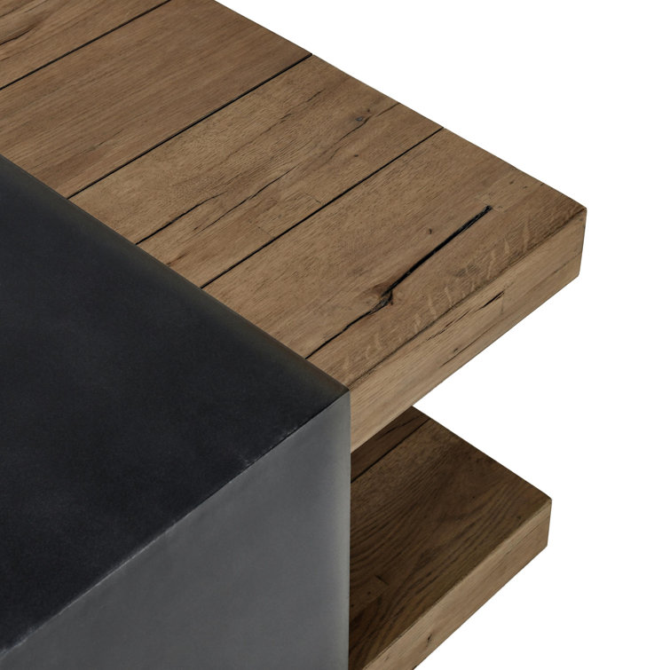 Danica 62" Natural Oak Wood Coffee Table with Black Iron Accent