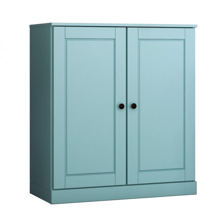 Aqua Solid Pine Wood Adjustable 3-Shelf Bookcase with Doors
