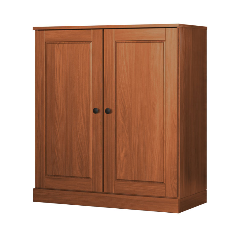Mocha Solid Pine Wood Adjustable 3-Shelf Bookcase with Doors