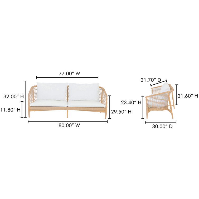 Teak Wood Outdoor Sofa with White Cushions