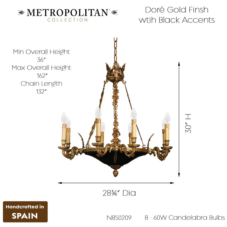 Dore Gold and Black 8-Light Candle Chandelier