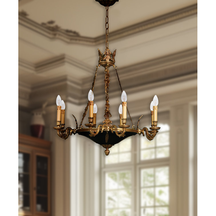 Dore Gold and Black 8-Light Candle Chandelier