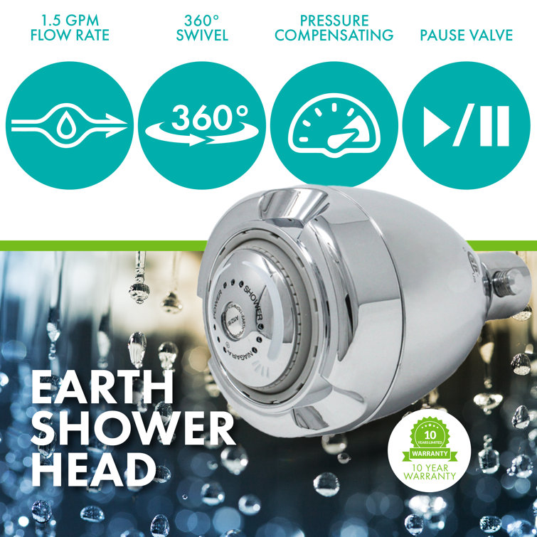 Earth Chrome Adjustable Wall Mounted Shower Head