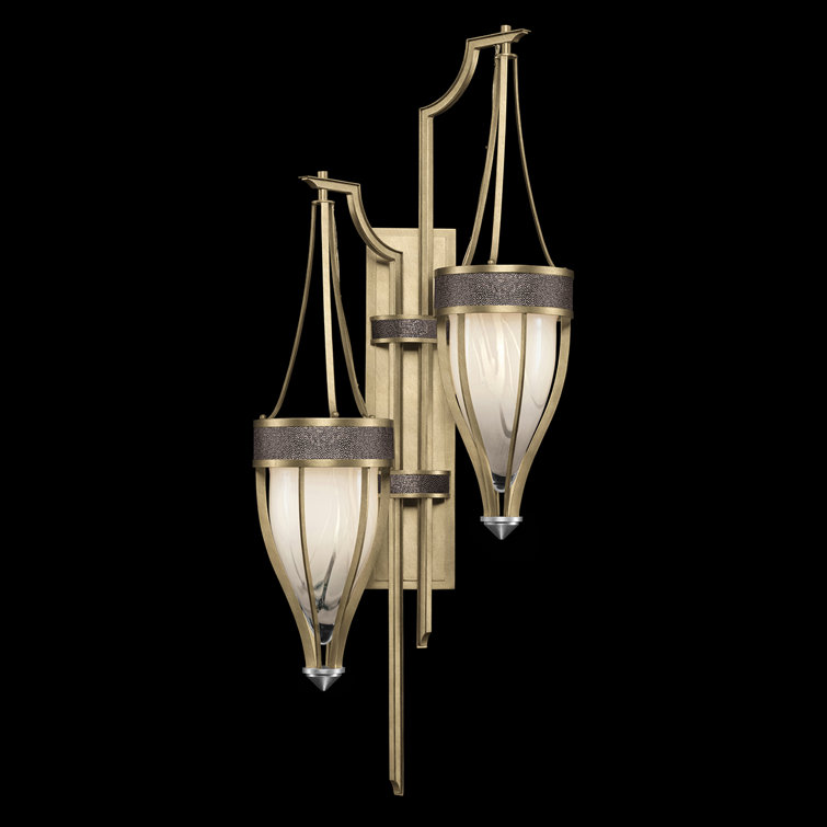 Elegant Nickel and Soft Gold Leaf 2-Light Sconce with Handblown Glass