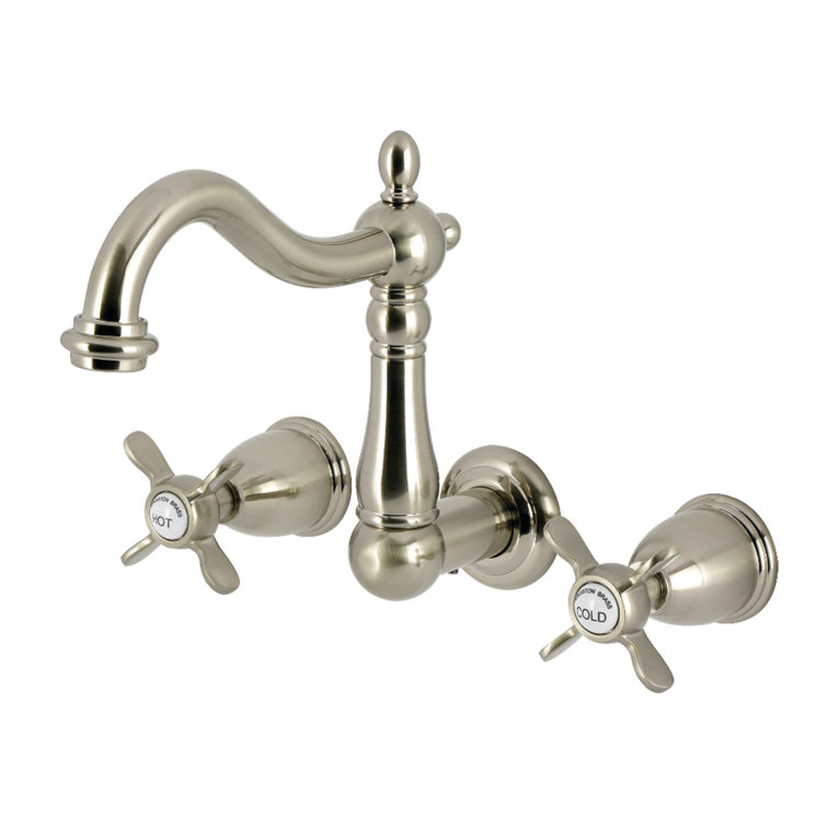 Brushed Nickel Victorian Double-Handle Wall Mount Bathroom Faucet