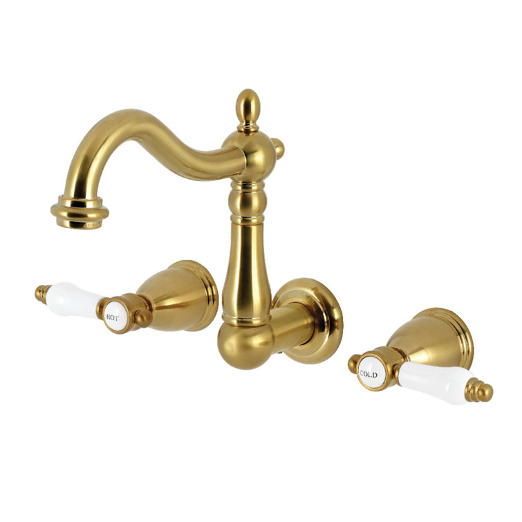 Brushed Brass 8-Inch Center Wall Mount Bathroom Faucet