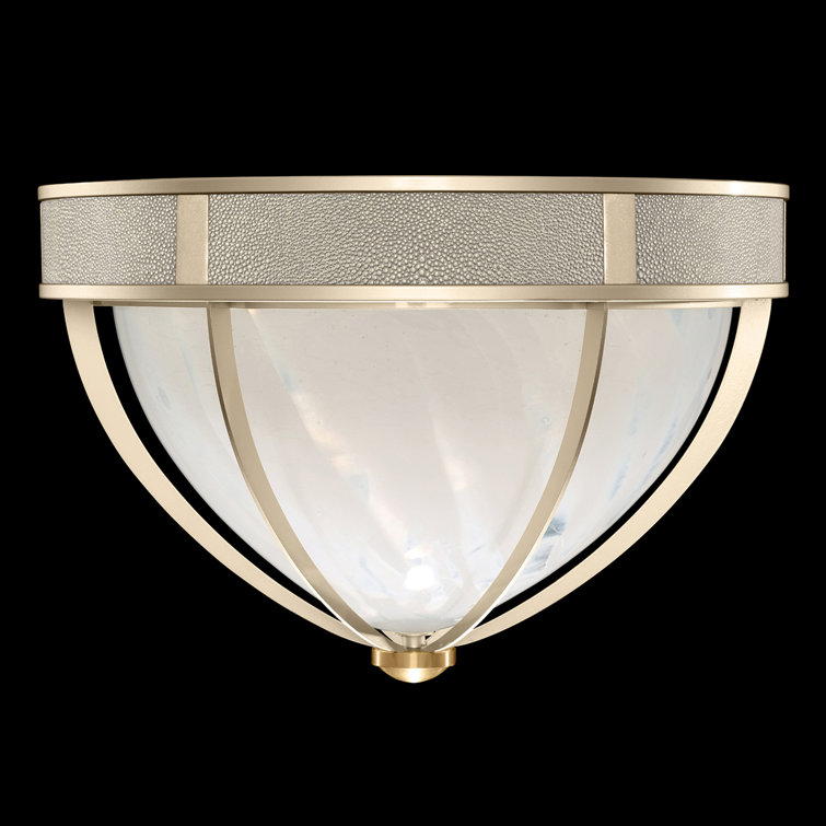 Champagne Brass and Coco Shagreen Glass Flush Mount Light