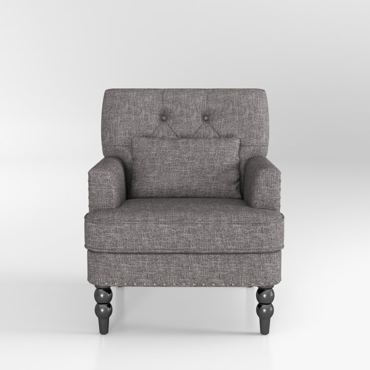 Gray Polyester Blend Tufted Armchair Set with Dark Wood Legs
