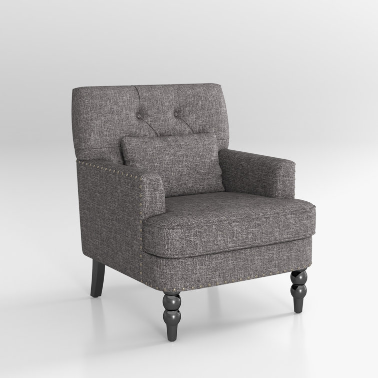 Gray Polyester Blend Tufted Armchair Set with Dark Wood Legs