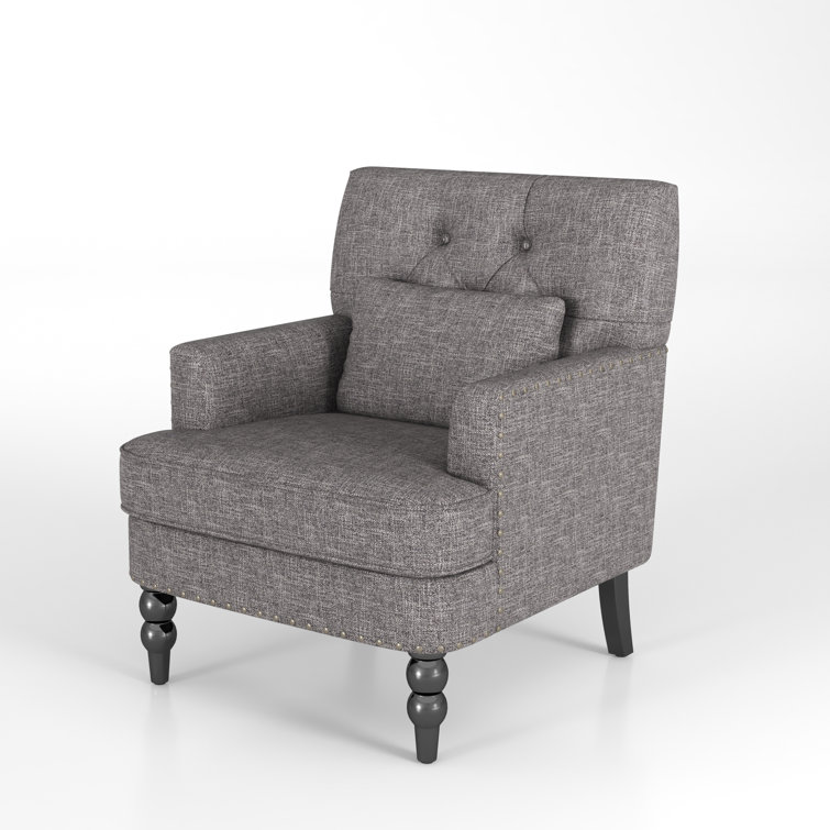 Gray Polyester Blend Tufted Armchair Set with Dark Wood Legs